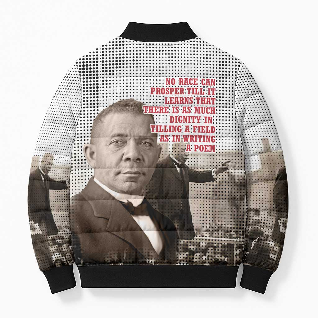 Booker T. Washington Bomber Puffer Jacket Halftone Portrait Design Tilling a Field Quote Historical Civil Rights Tribute - Wonder Print Shop
