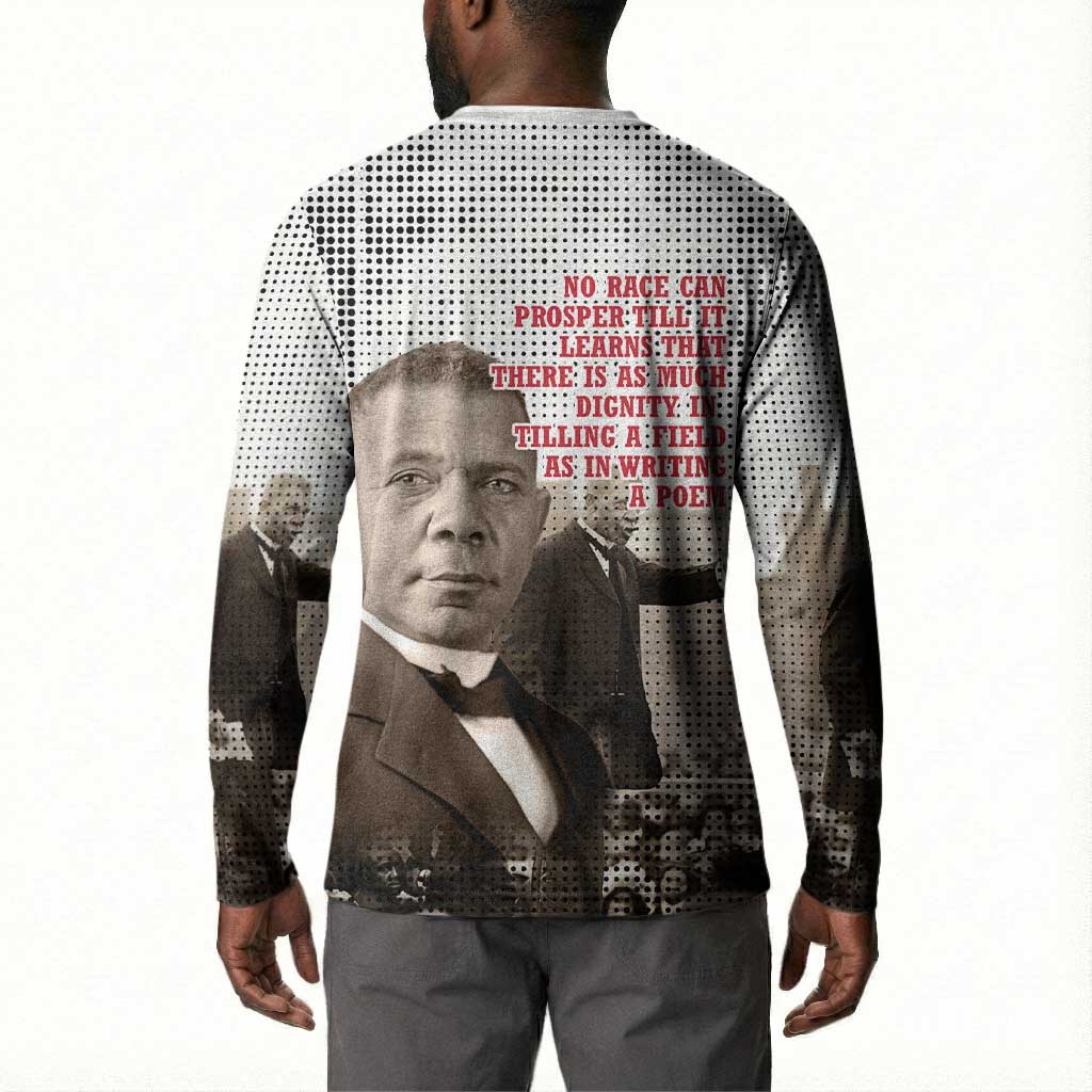 Booker T. Washington Button Sweatshirt Halftone Portrait Design Tilling a Field Quote Historical Civil Rights Tribute
