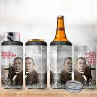 Booker T. Washington 4 in 1 Can Cooler Tumbler Halftone Portrait Design Tilling a Field Quote Historical Civil Rights Tribute - Wonder Print Shop