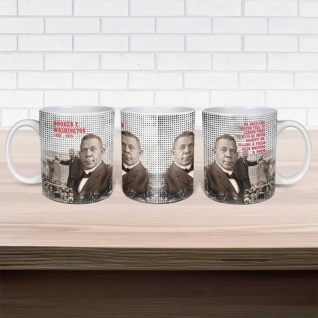 Booker T. Washington Ceramic Mug Halftone Portrait Design Tilling a Field Quote Historical Civil Rights Tribute - Wonder Print Shop