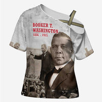 Booker T. Washington Cross Shoulder Shirt Halftone Portrait Design Tilling a Field Quote Historical Civil Rights Tribute - Wonder Print Shop