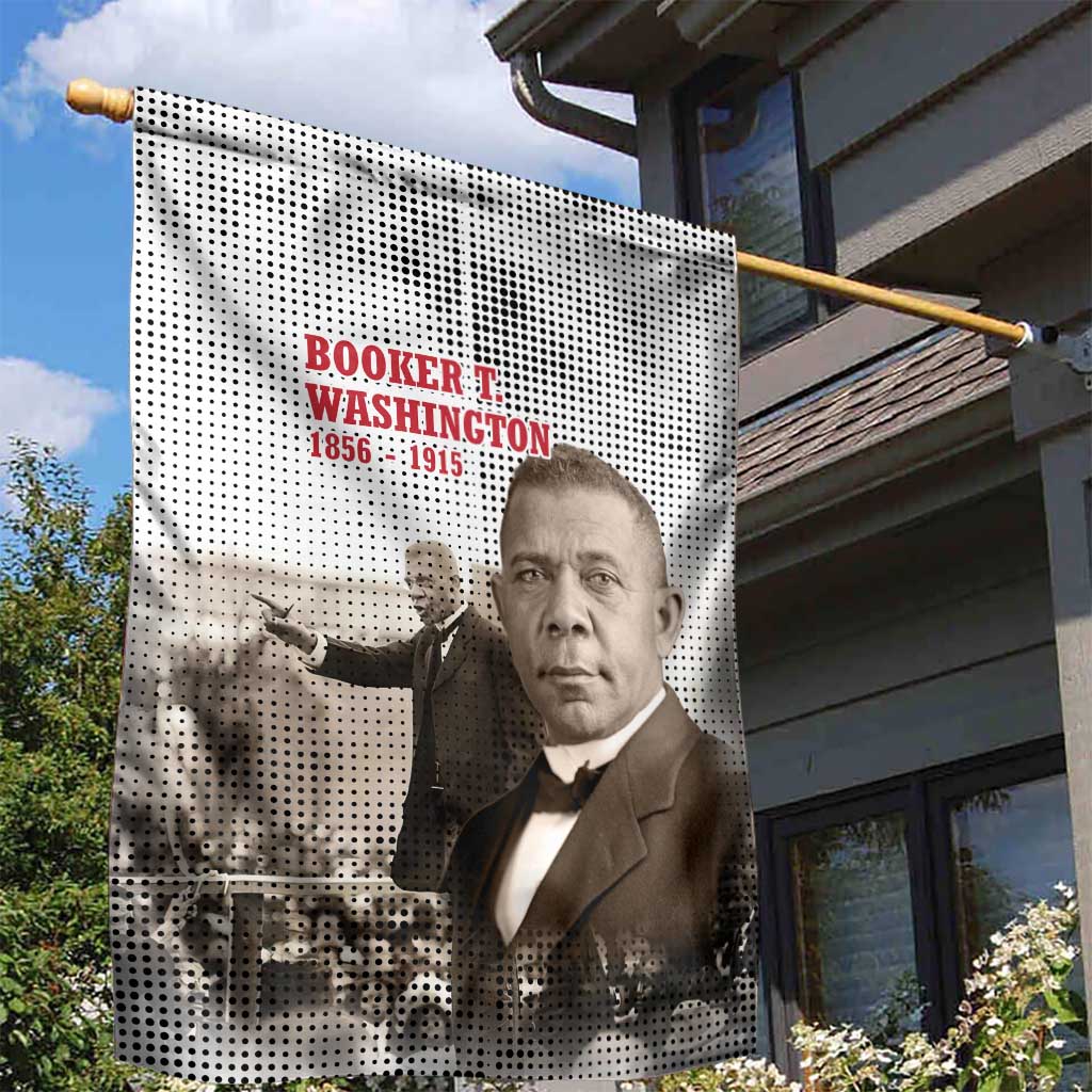 Booker T. Washington Garden Flag Halftone Portrait Design Tilling a Field Quote Historical Civil Rights Tribute - Wonder Print Shop