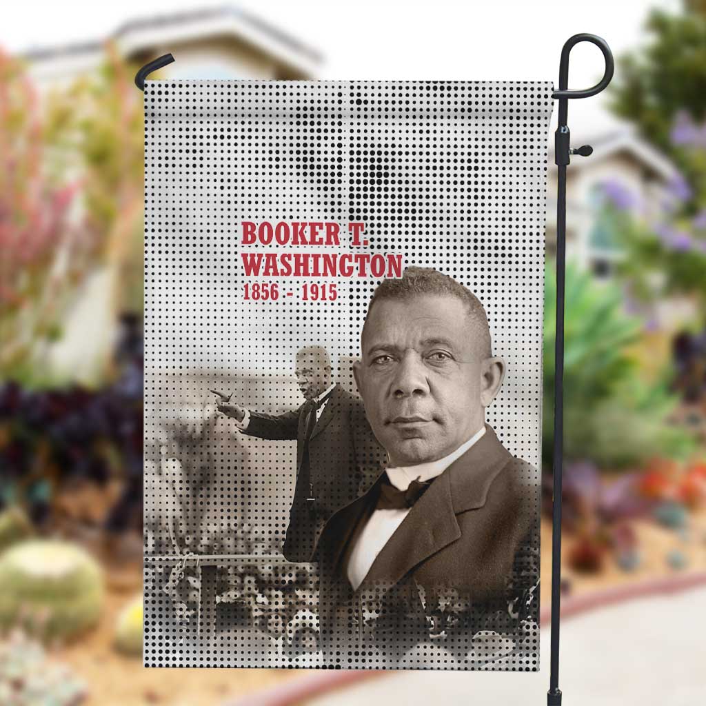 Booker T. Washington Garden Flag Halftone Portrait Design Tilling a Field Quote Historical Civil Rights Tribute - Wonder Print Shop
