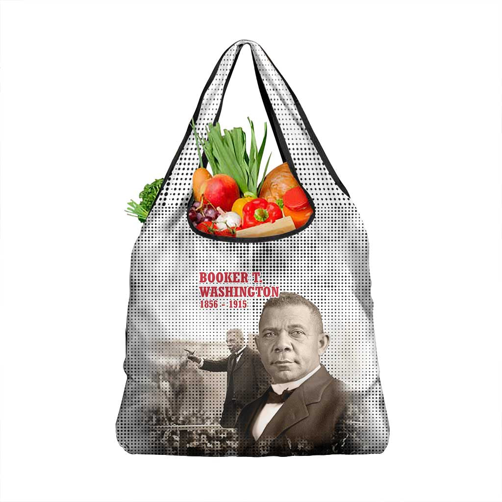 Booker T. Washington Grocery Bag Halftone Portrait Design Tilling a Field Quote Historical Civil Rights Tribute - Wonder Print Shop