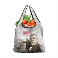 Booker T. Washington Grocery Bag Halftone Portrait Design Tilling a Field Quote Historical Civil Rights Tribute - Wonder Print Shop