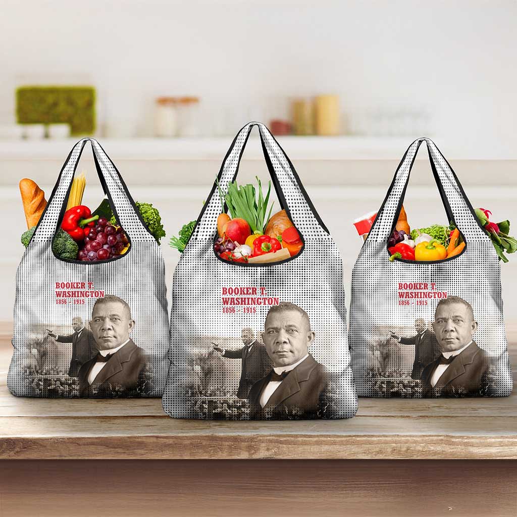 Booker T. Washington Grocery Bag Halftone Portrait Design Tilling a Field Quote Historical Civil Rights Tribute - Wonder Print Shop