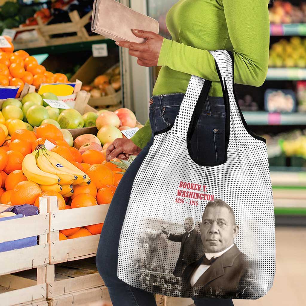 Booker T. Washington Grocery Bag Halftone Portrait Design Tilling a Field Quote Historical Civil Rights Tribute - Wonder Print Shop
