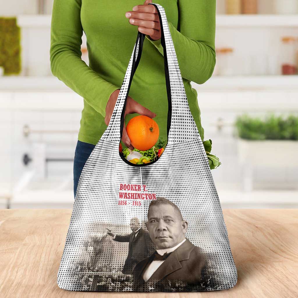 Booker T. Washington Grocery Bag Halftone Portrait Design Tilling a Field Quote Historical Civil Rights Tribute - Wonder Print Shop