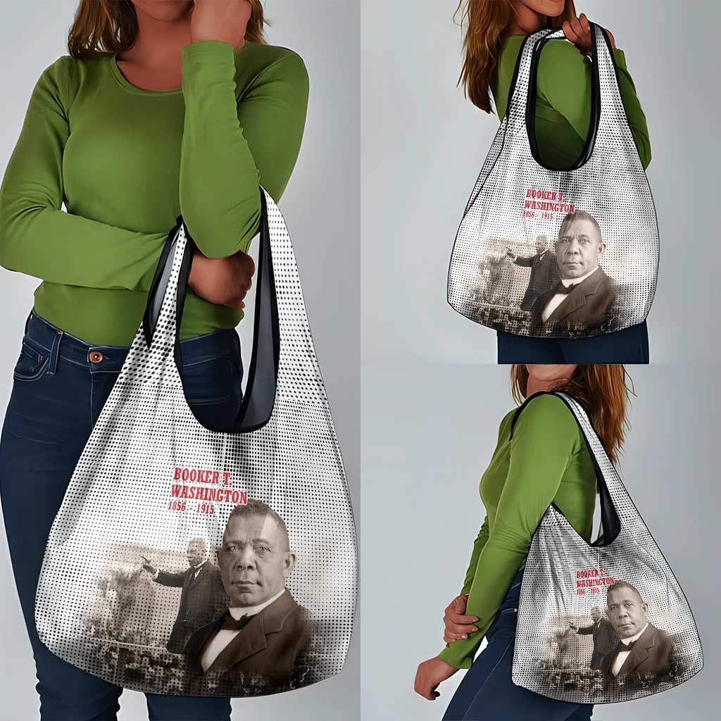 Booker T. Washington Grocery Bag Halftone Portrait Design Tilling a Field Quote Historical Civil Rights Tribute - Wonder Print Shop