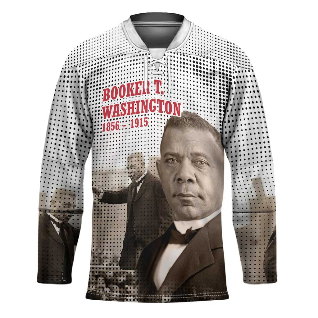 Booker T. Washington Hockey Jersey Halftone Portrait Design Tilling a Field Quote Historical Civil Rights Tribute - Wonder Print Shop