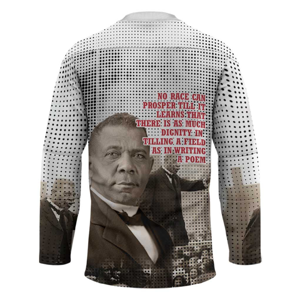 Booker T. Washington Hockey Jersey Halftone Portrait Design Tilling a Field Quote Historical Civil Rights Tribute - Wonder Print Shop