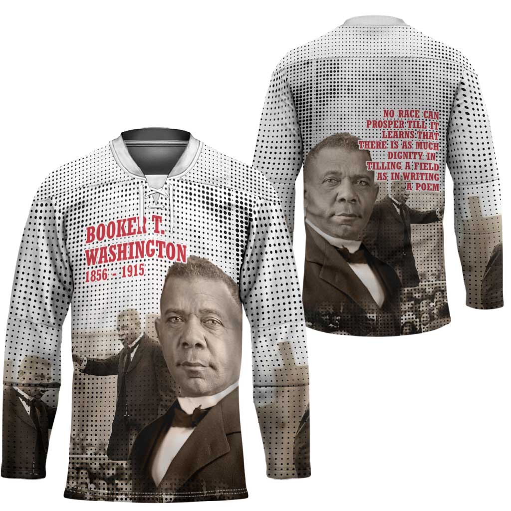 Booker T. Washington Hockey Jersey Halftone Portrait Design Tilling a Field Quote Historical Civil Rights Tribute - Wonder Print Shop