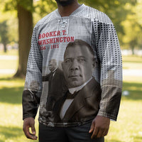 Booker T. Washington Hockey Jersey Halftone Portrait Design Tilling a Field Quote Historical Civil Rights Tribute - Wonder Print Shop