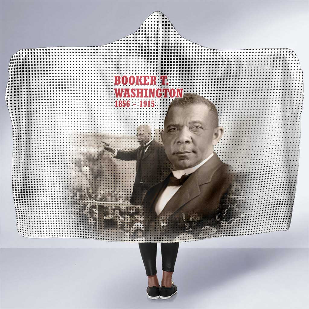 Booker T. Washington Hooded Blanket Halftone Portrait Design Tilling a Field Quote Historical Civil Rights Tribute - Wonder Print Shop