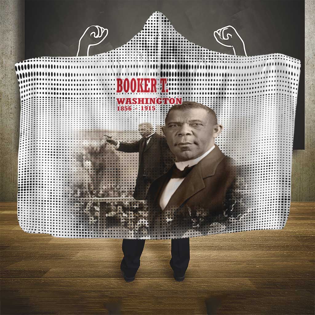 Booker T. Washington Hooded Blanket Halftone Portrait Design Tilling a Field Quote Historical Civil Rights Tribute - Wonder Print Shop