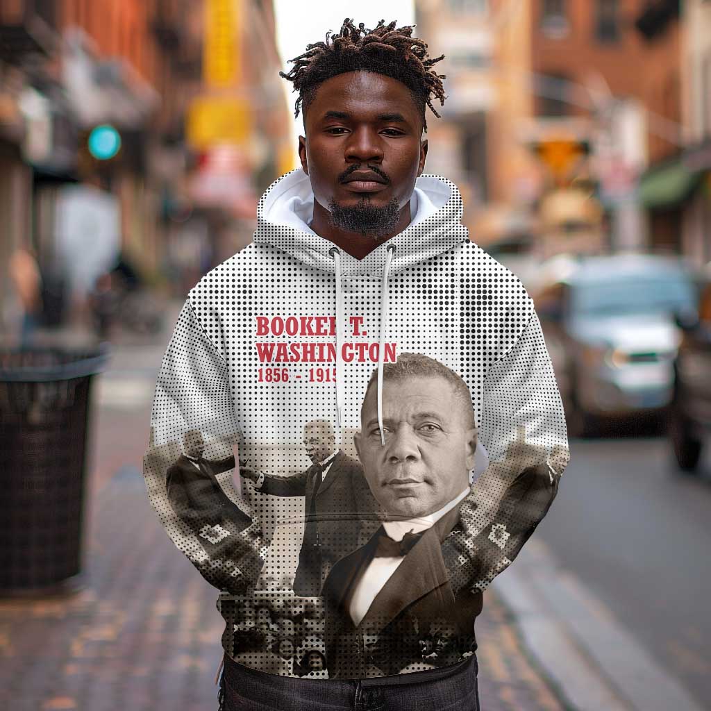 Booker T. Washington Hoodie Halftone Portrait Design Tilling a Field Quote Historical Civil Rights Tribute - Wonder Print Shop