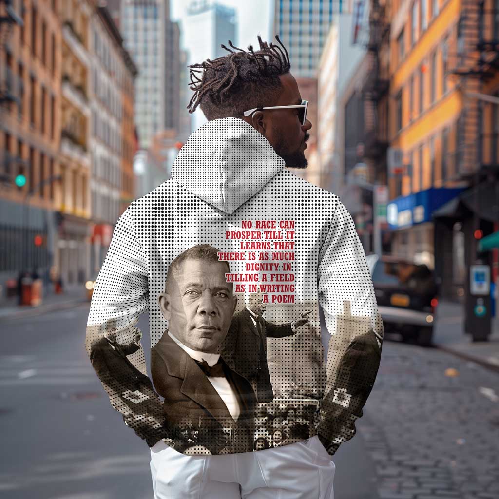 Booker T. Washington Hoodie Halftone Portrait Design Tilling a Field Quote Historical Civil Rights Tribute - Wonder Print Shop
