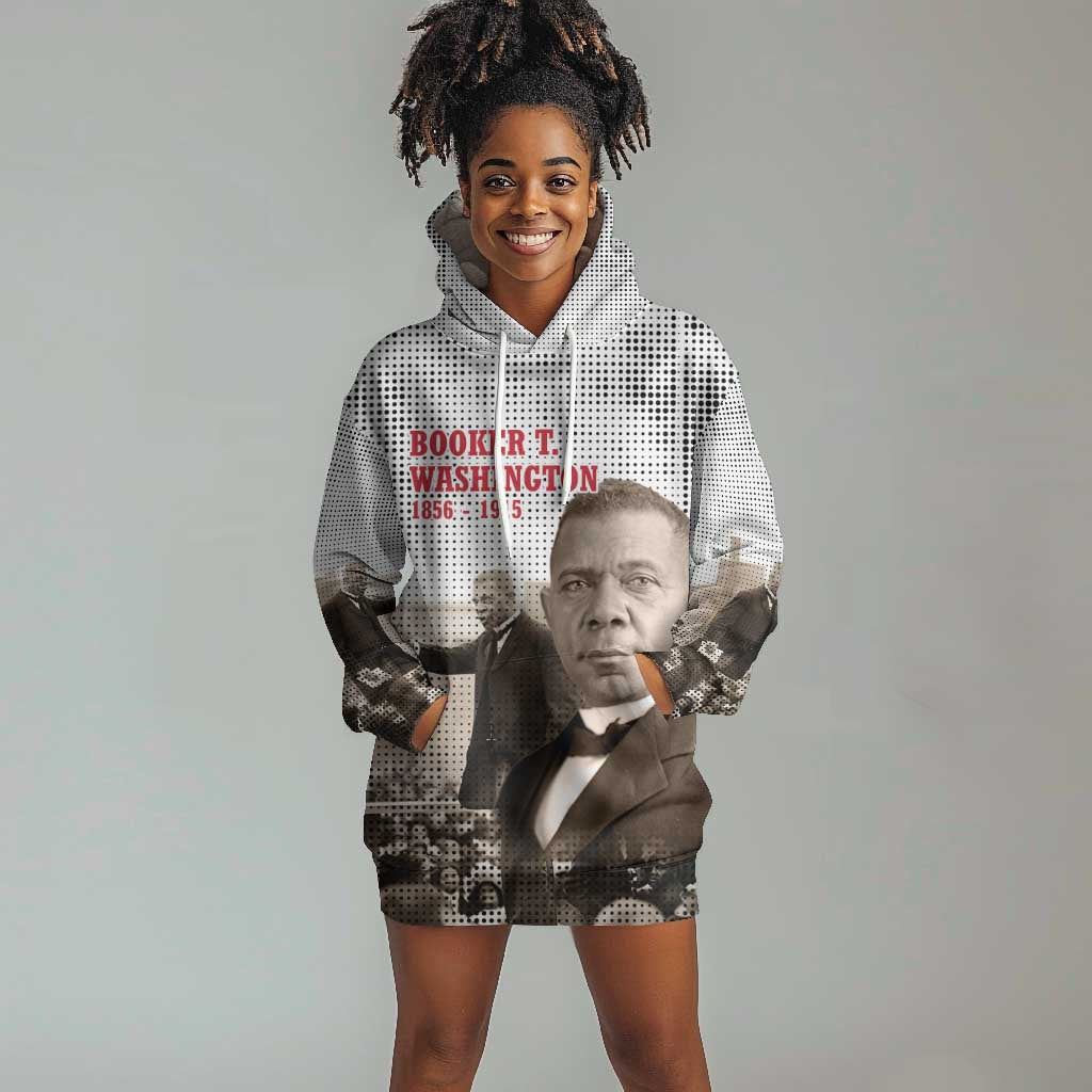 Booker T. Washington Hoodie Dress Halftone Portrait Design Tilling a Field Quote Historical Civil Rights Tribute - Wonder Print Shop