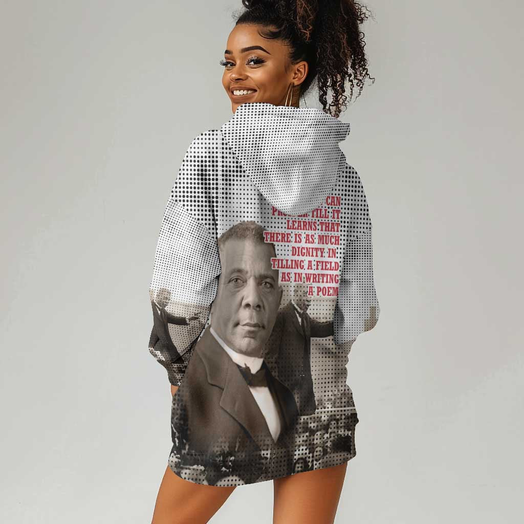 Booker T. Washington Hoodie Dress Halftone Portrait Design Tilling a Field Quote Historical Civil Rights Tribute - Wonder Print Shop