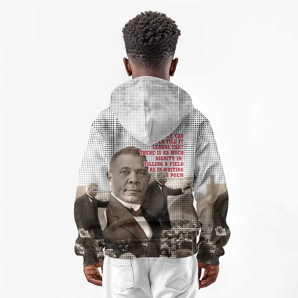 Booker T. Washington Kid Hoodie Halftone Portrait Design Tilling a Field Quote Historical Civil Rights Tribute - Wonder Print Shop