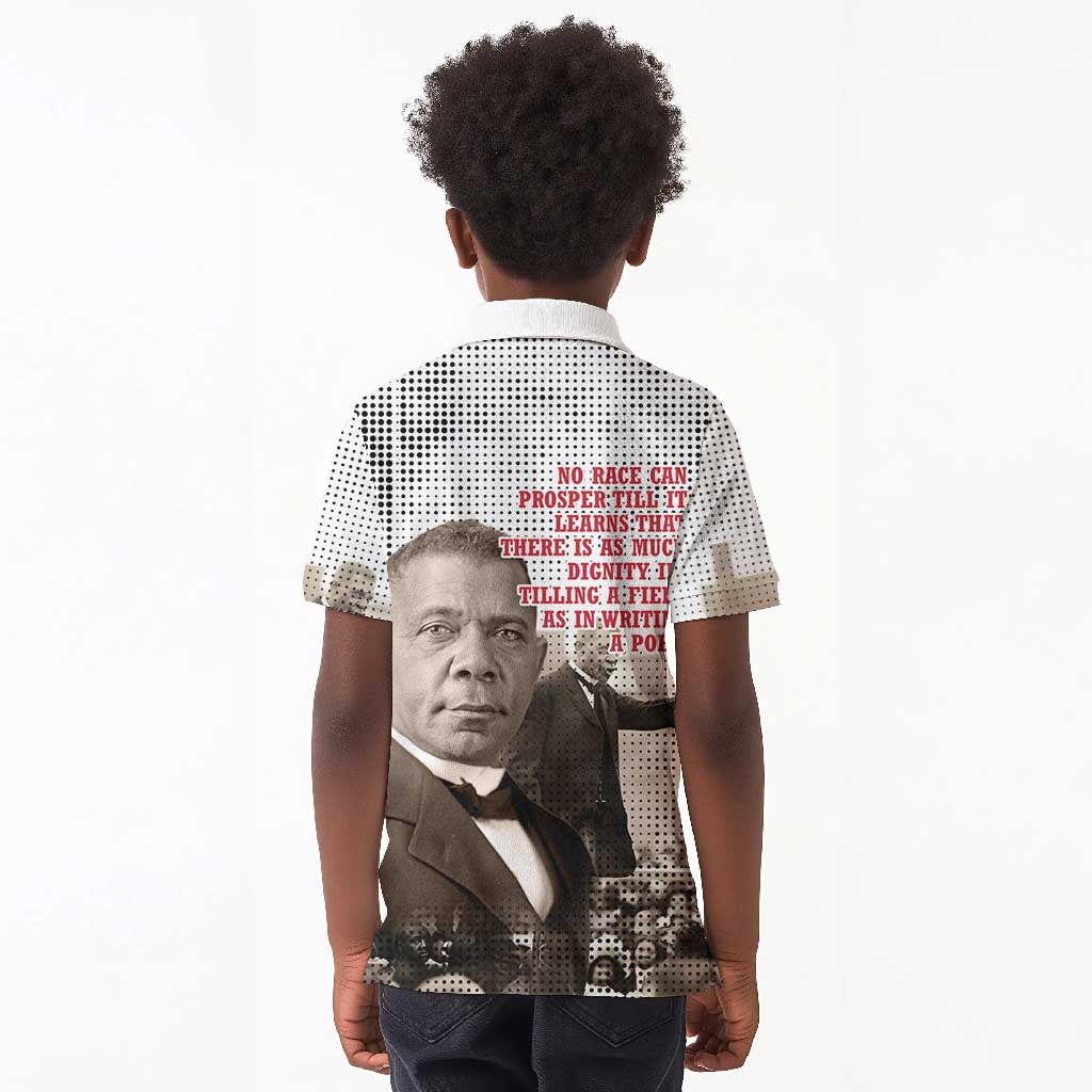 Booker T. Washington Kid Polo Shirt Halftone Portrait Design Tilling a Field Quote Historical Civil Rights Tribute TS04