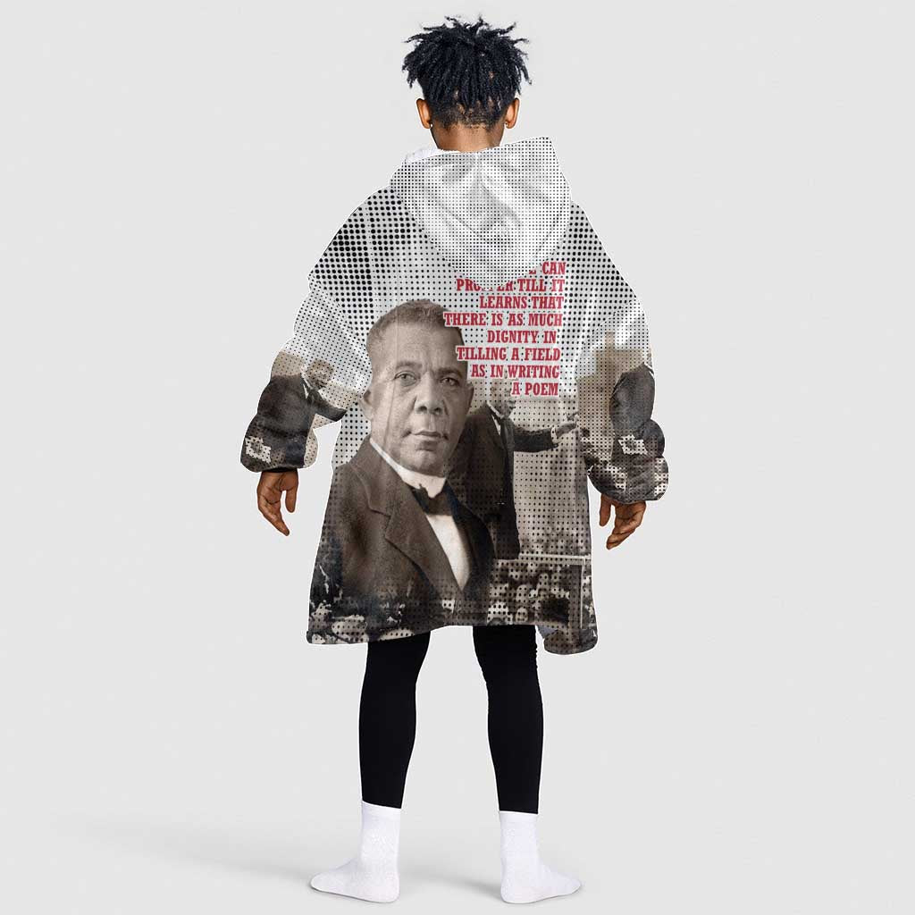 Booker T. Washington Kid Wearable Blanket Hoodie Halftone Portrait Design Tilling a Field Quote Historical Civil Rights Tribute - Wonder Print Shop