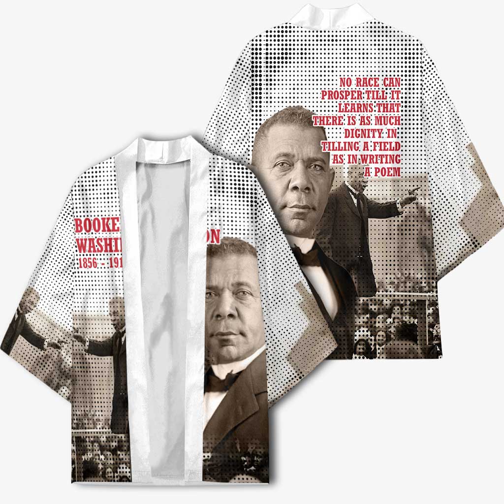 Booker T. Washington Kimono Halftone Portrait Design Tilling a Field Quote Historical Civil Rights Tribute - Wonder Print Shop
