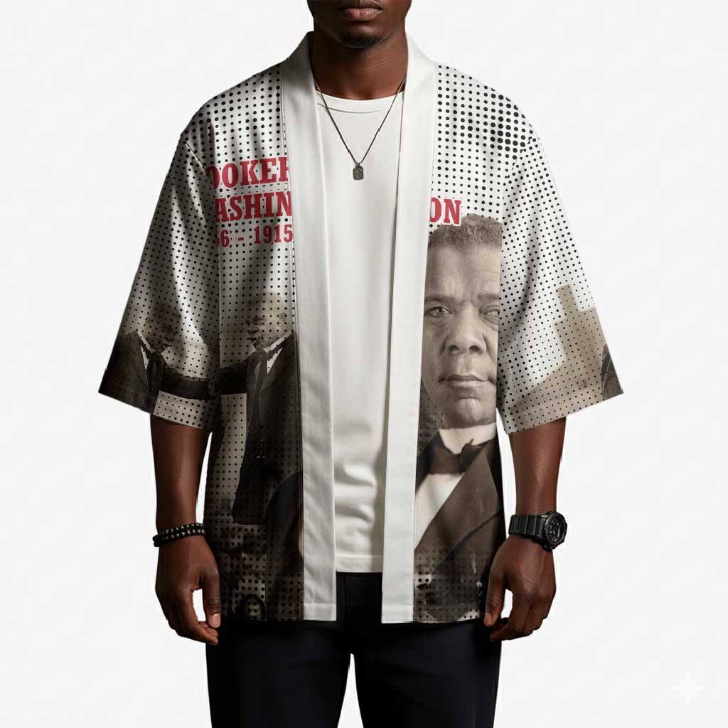 Booker T. Washington Kimono Halftone Portrait Design Tilling a Field Quote Historical Civil Rights Tribute - Wonder Print Shop