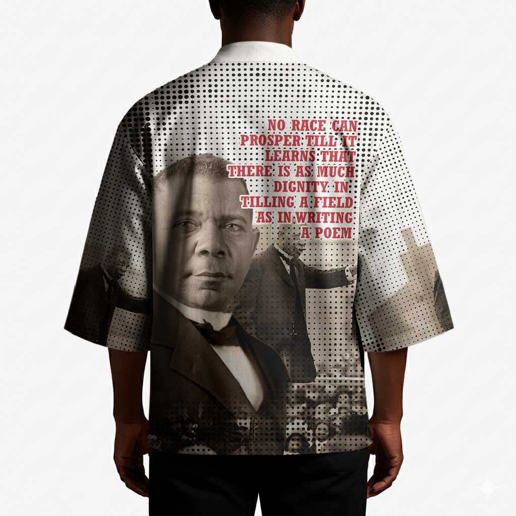 Booker T. Washington Kimono Halftone Portrait Design Tilling a Field Quote Historical Civil Rights Tribute - Wonder Print Shop