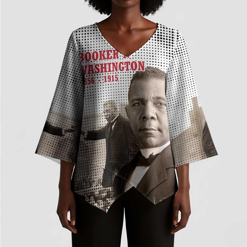 Booker T. Washington Kimono Sleeve Blouse Halftone Portrait Design Tilling a Field Quote Historical Civil Rights Tribute - Wonder Print Shop