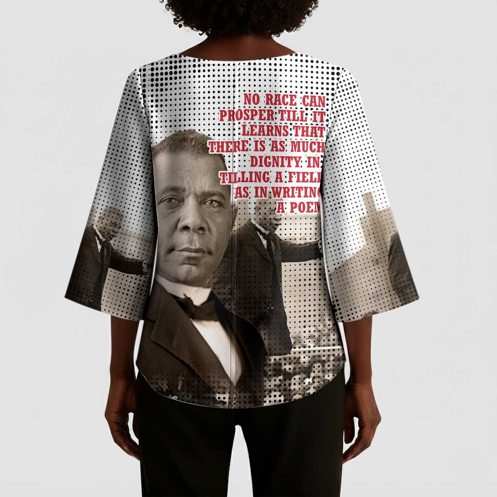Booker T. Washington Kimono Sleeve Blouse Halftone Portrait Design Tilling a Field Quote Historical Civil Rights Tribute - Wonder Print Shop