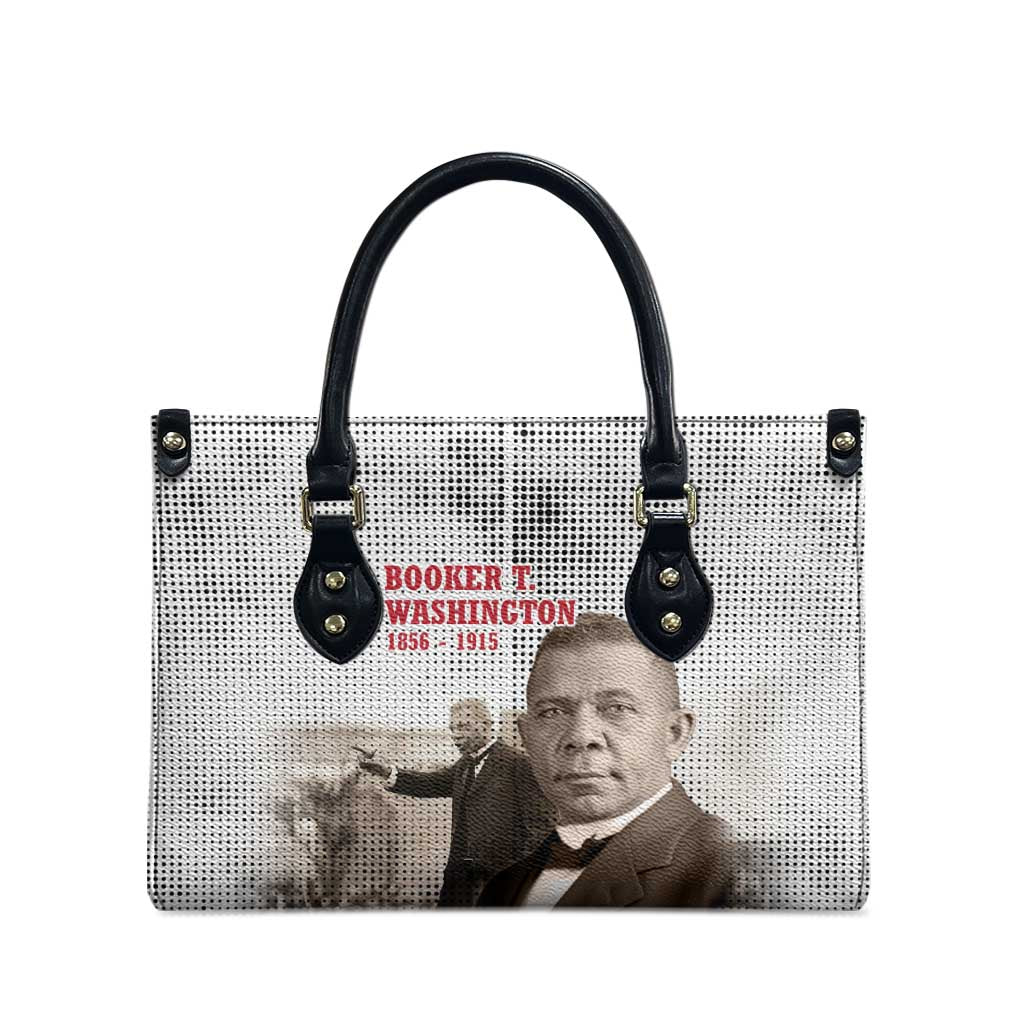 Booker T. Washington Leather Bag Halftone Portrait Design Tilling a Field Quote Historical Civil Rights Tribute - Wonder Print Shop