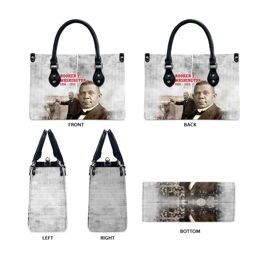 Booker T. Washington Leather Bag Halftone Portrait Design Tilling a Field Quote Historical Civil Rights Tribute - Wonder Print Shop