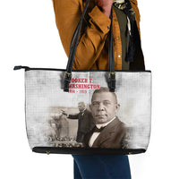 Booker T. Washington Leather Tote Bag Halftone Portrait Design Tilling a Field Quote Historical Civil Rights Tribute - Wonder Print Shop