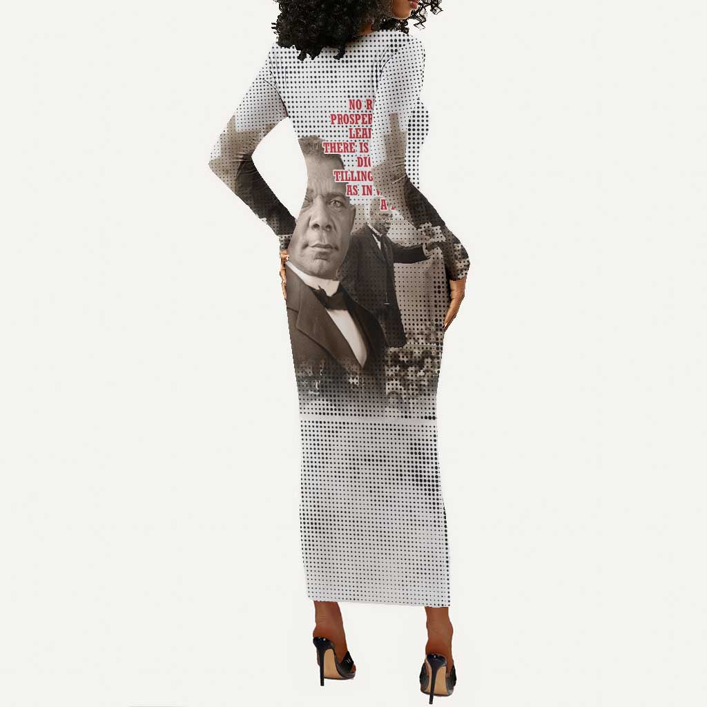 Booker T. Washington Long Sleeve Bodycon Dress Halftone Portrait Design Tilling a Field Quote Historical Civil Rights Tribute - Wonder Print Shop