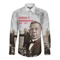 Booker T. Washington Long Sleeve Button Shirt Halftone Portrait Design Tilling a Field Quote Historical Civil Rights Tribute - Wonder Print Shop