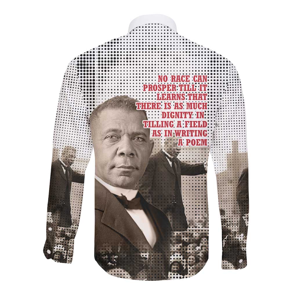 Booker T. Washington Long Sleeve Button Shirt Halftone Portrait Design Tilling a Field Quote Historical Civil Rights Tribute - Wonder Print Shop