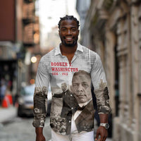 Booker T. Washington Long Sleeve Button Shirt Halftone Portrait Design Tilling a Field Quote Historical Civil Rights Tribute - Wonder Print Shop