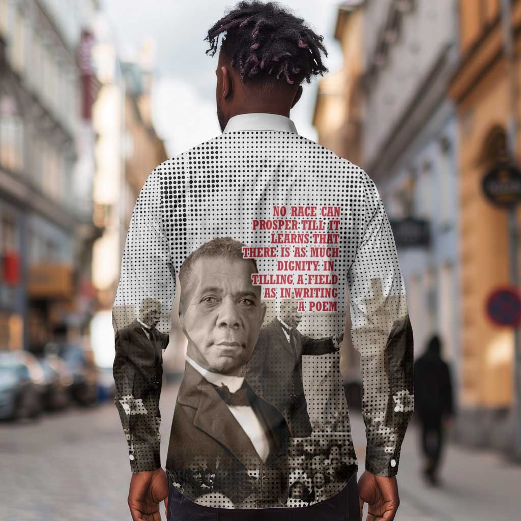 Booker T. Washington Long Sleeve Button Shirt Halftone Portrait Design Tilling a Field Quote Historical Civil Rights Tribute - Wonder Print Shop