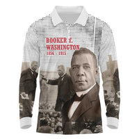 Booker T. Washington Long Sleeve Polo Shirt Halftone Portrait Design Tilling a Field Quote Historical Civil Rights Tribute - Wonder Print Shop