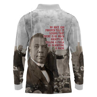 Booker T. Washington Long Sleeve Polo Shirt Halftone Portrait Design Tilling a Field Quote Historical Civil Rights Tribute - Wonder Print Shop