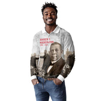 Booker T. Washington Long Sleeve Polo Shirt Halftone Portrait Design Tilling a Field Quote Historical Civil Rights Tribute - Wonder Print Shop