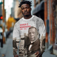 Booker T. Washington Long Sleeve Shirt Halftone Portrait Design Tilling a Field Quote Historical Civil Rights Tribute - Wonder Print Shop