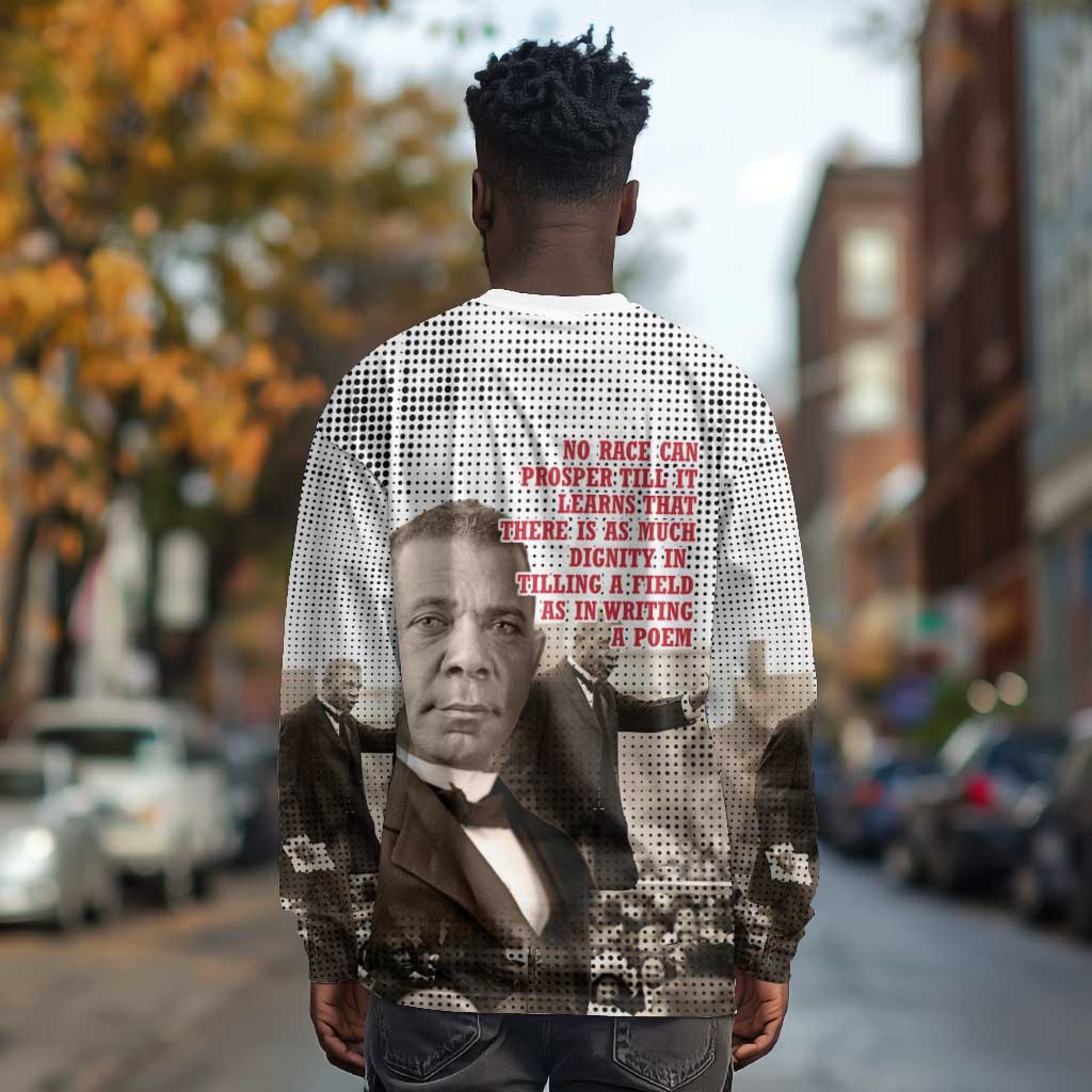 Booker T. Washington Long Sleeve Shirt Halftone Portrait Design Tilling a Field Quote Historical Civil Rights Tribute - Wonder Print Shop
