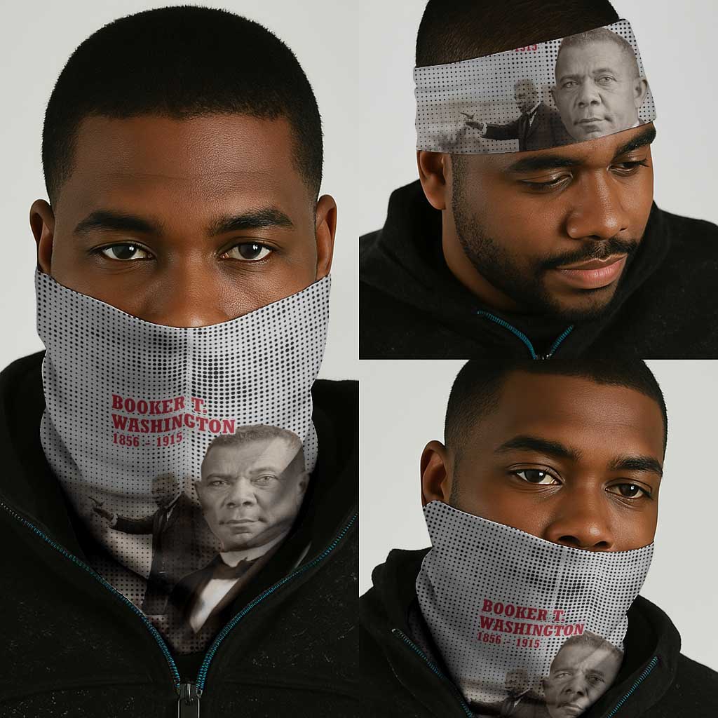 Booker T. Washington Neck Gaiter Halftone Portrait Design Tilling a Field Quote Historical Civil Rights Tribute - Wonder Print Shop