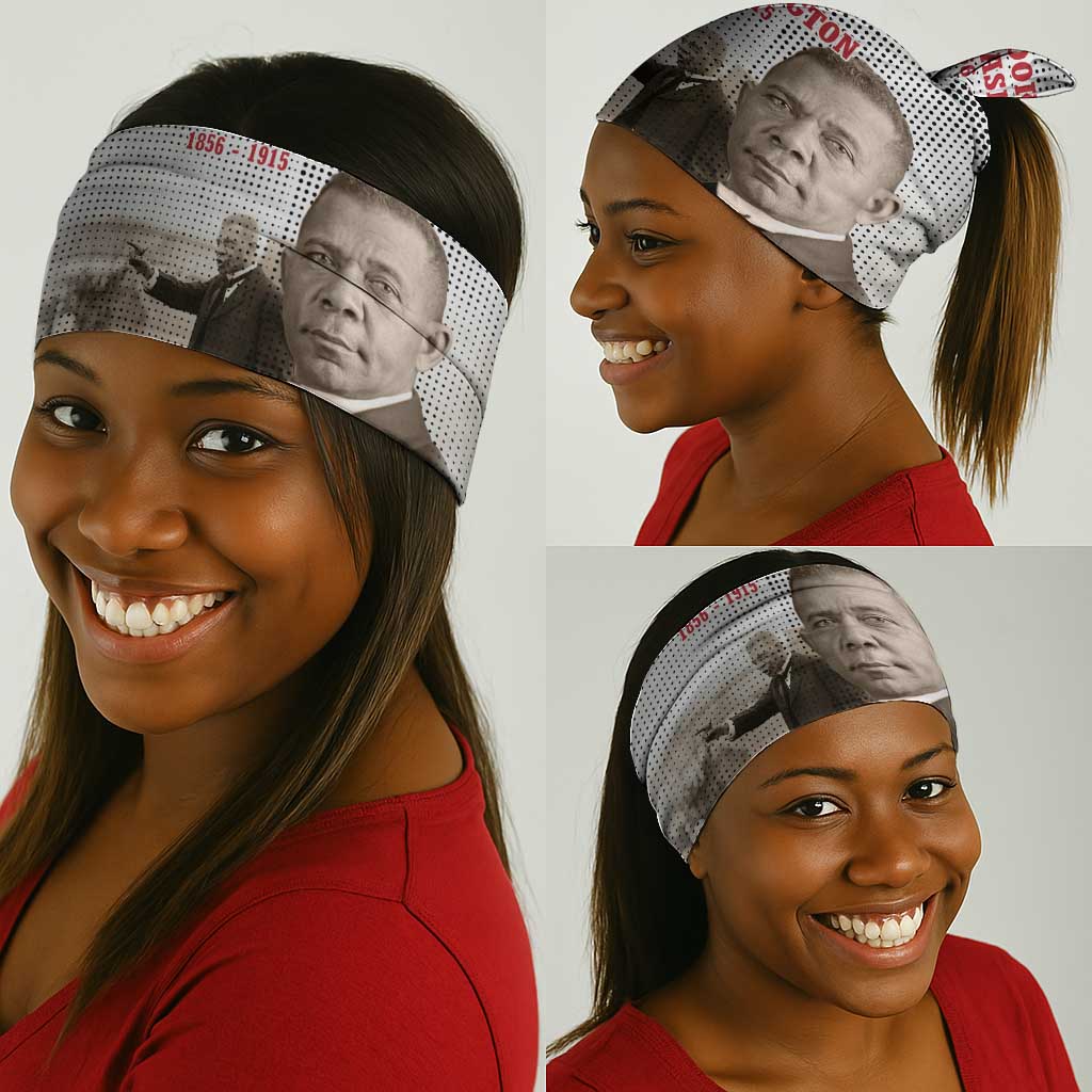 Booker T. Washington Neck Gaiter Halftone Portrait Design Tilling a Field Quote Historical Civil Rights Tribute - Wonder Print Shop