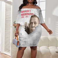 Booker T. Washington Off Shoulder Short Dress Halftone Portrait Design Tilling a Field Quote Historical Civil Rights Tribute - Wonder Print Shop