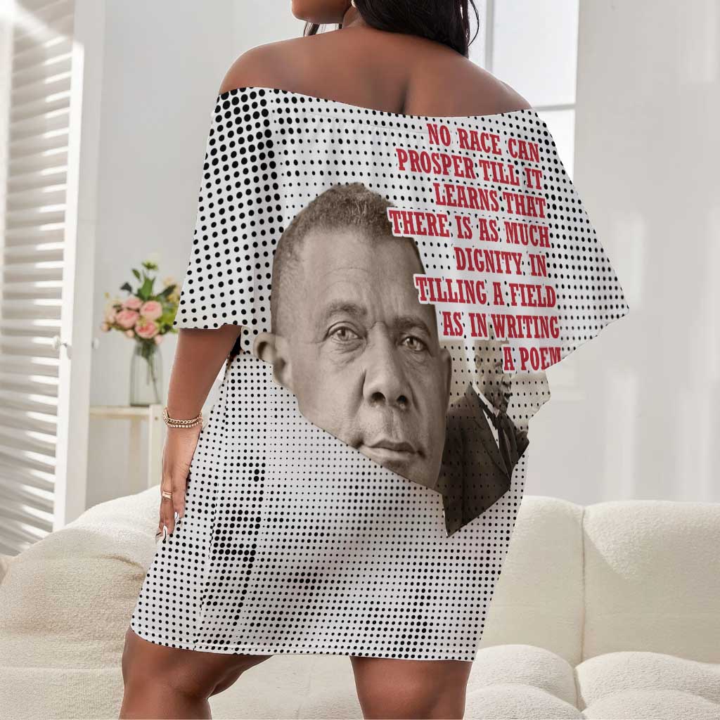 Booker T. Washington Off Shoulder Short Dress Halftone Portrait Design Tilling a Field Quote Historical Civil Rights Tribute - Wonder Print Shop
