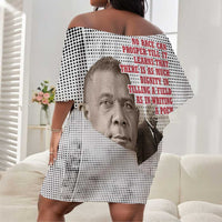 Booker T. Washington Off Shoulder Short Dress Halftone Portrait Design Tilling a Field Quote Historical Civil Rights Tribute - Wonder Print Shop