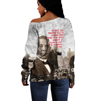 Booker T. Washington Off Shoulder Sweater Halftone Portrait Design Tilling a Field Quote Historical Civil Rights Tribute - Wonder Print Shop